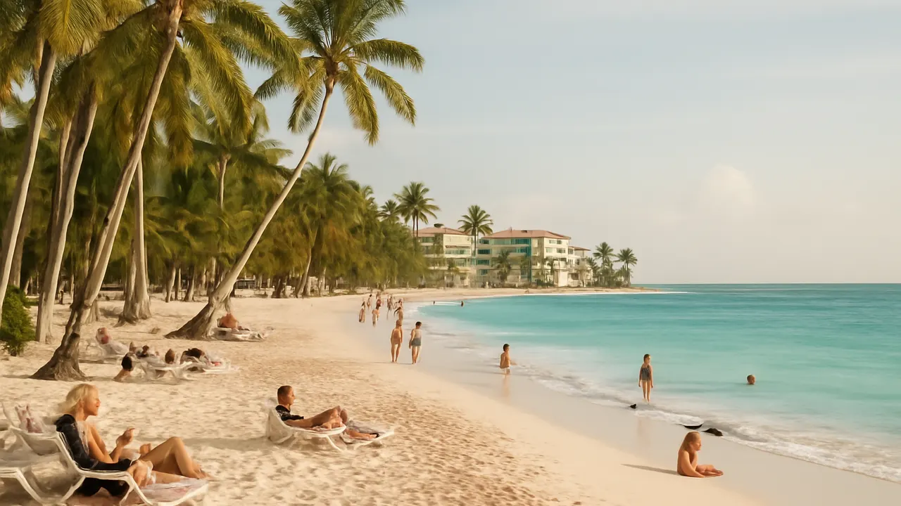 Turistas disfrutando de la playa en Bávaro, reflejando las tendencias del turismo en República Dominicana en 2025