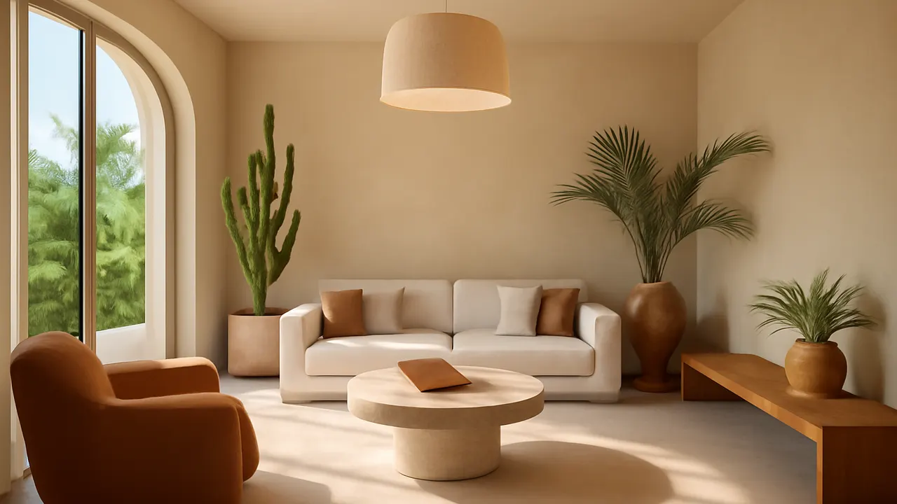 Interior sereno y moderno en tonos marfil y terracota, representando la importancia del due diligence en la compra inmobiliaria