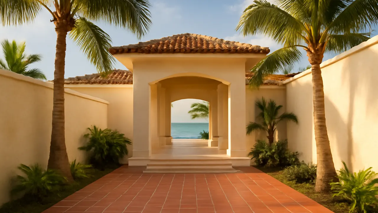 Entrada de propiedad residencial de lujo en Punta Cana, imagen que acompaña la explicación de impuestos en la transferencia de propiedades