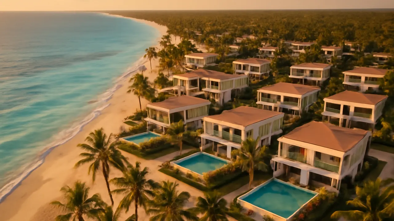 Seaside residential community in Punta Cana with infinity pools and native vegetation, ideal for expatriates