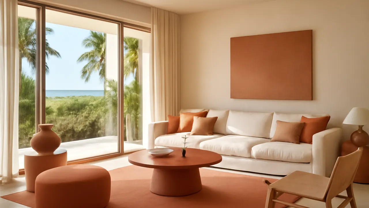 Interior residencial moderno y sereno en Punta Cana con luz natural y vistas a la vegetación autóctona, ilustración para introducción a reportes fiscales compradores EE.UU.