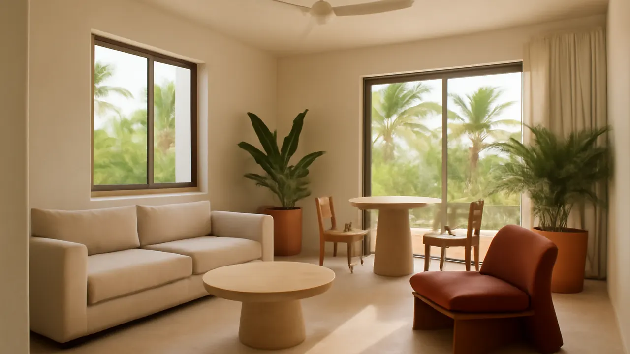 Interior moderno y sereno de vivienda en Punta Cana, ilustrando la residencia por inversión inmobiliaria en República Dominicana