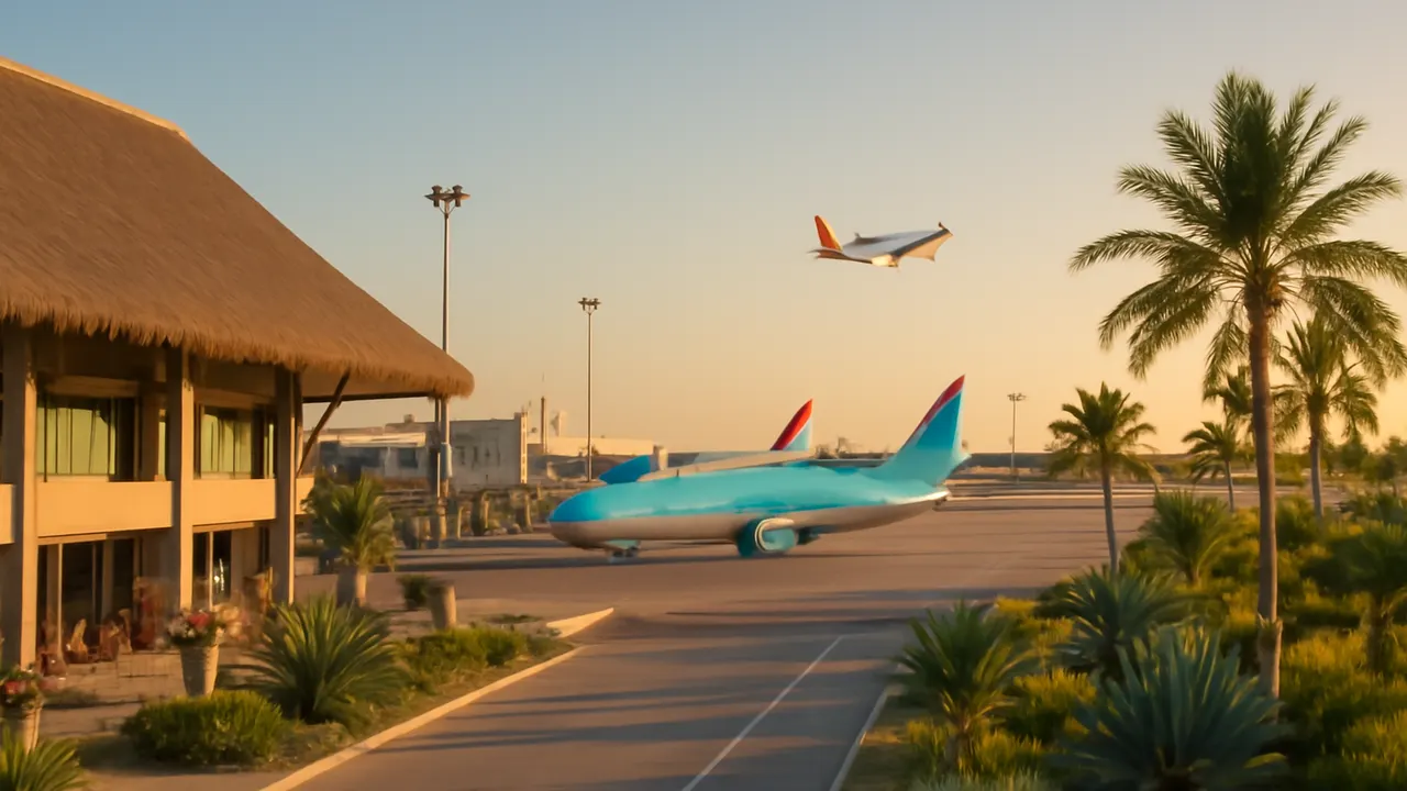 Terminal aeroportuaria moderna en Punta Cana con luz cálida, simbolizando el crecimiento del tráfico aéreo en 2025