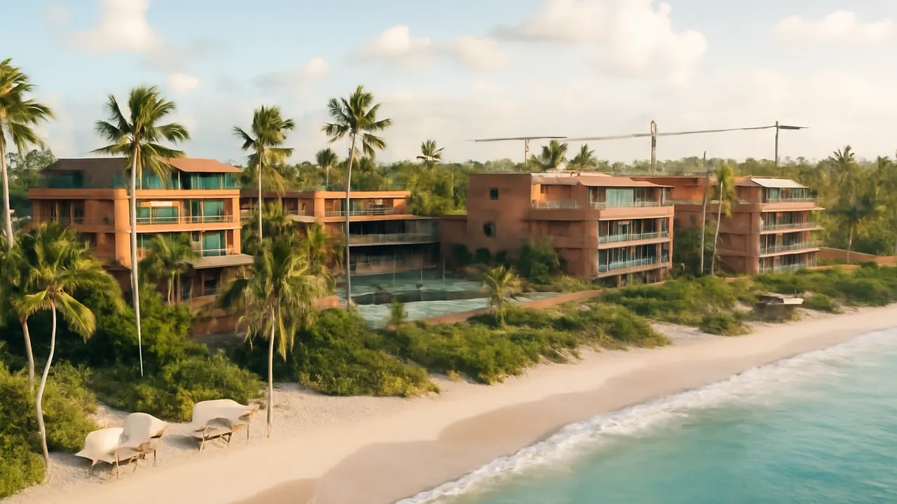 Resort de lujo frente al mar en República Dominicana con arquitectura contemporánea y vegetación autóctona, ilustrando la expansión hotelera