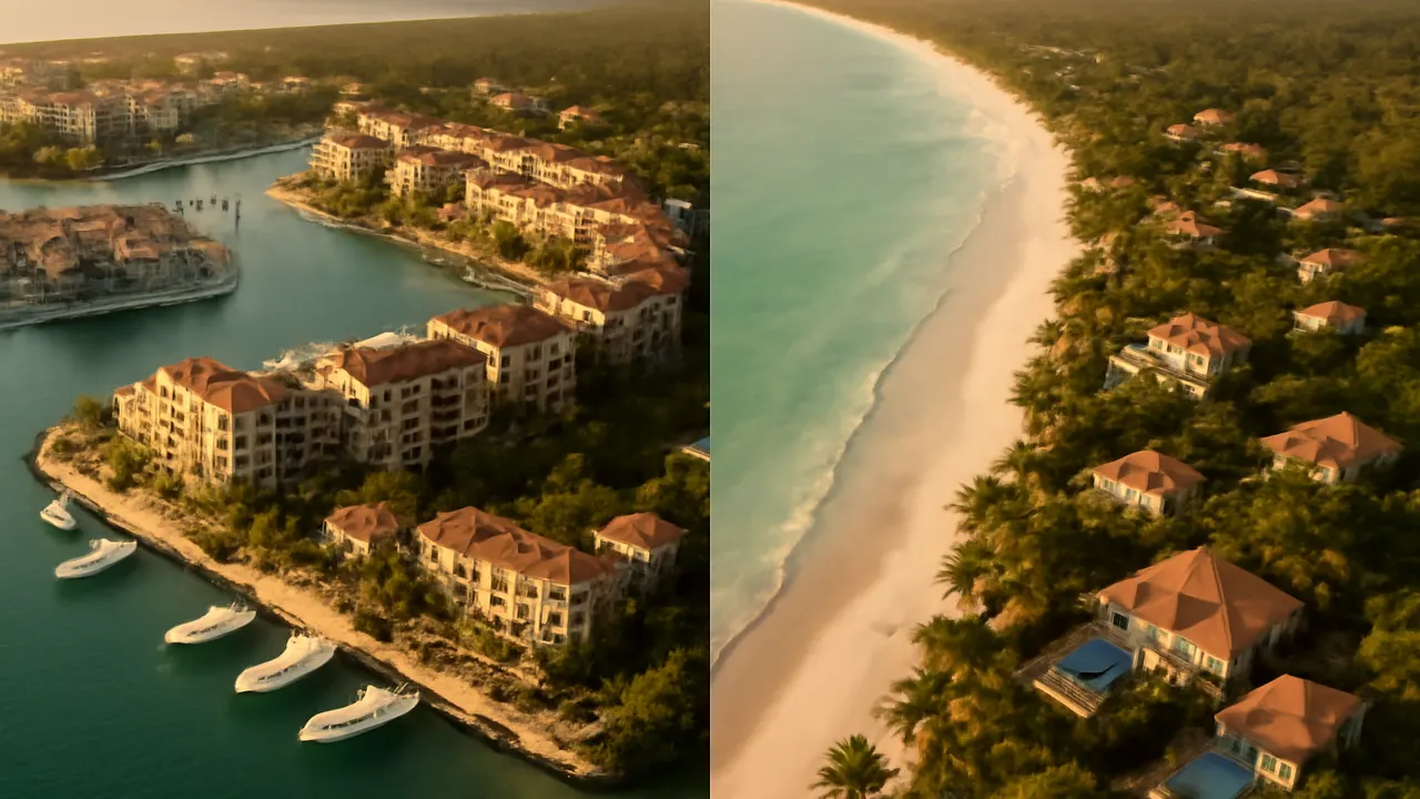Comparativa aérea de zonas residenciales de lujo en Punta Cana: Cap Cana, Bávaro y Uvero Alto, mostrando diversidad en la inversión inmobiliaria